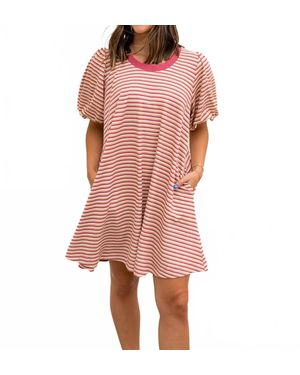 Bibi Madelyn Striped Bubble Sleeve Dress - Pink