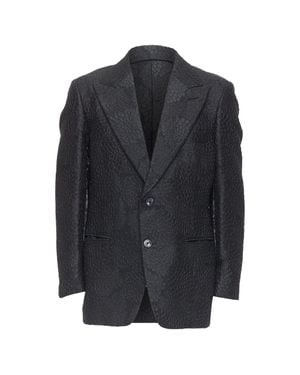Tom Ford Cooper Floral 3D Brocade Peak Lapel Tuxedo Blazer - Black