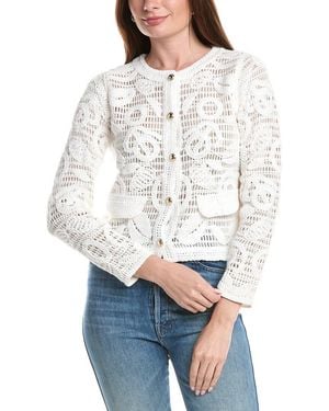 Tahari Mesh Applique Top - White