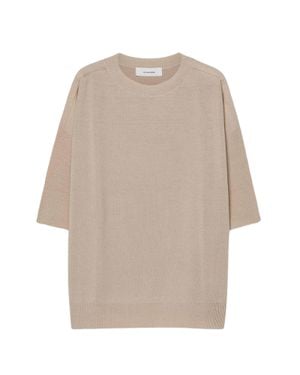 Pomandère Sand Ribbed Sleeve Wool-Blend T-Shirt - Natural