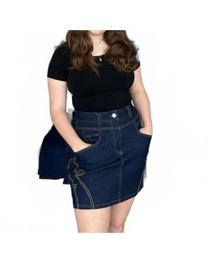 She + Sky Stretched Denim Cow Girl Skirt - Blue