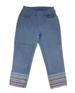 Lulu-B Tropical Embroidered Hemline Capri Pant - Blue