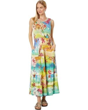 Johnny Was Tie-Dye Sleeveless Tiered Midi Dress - White
