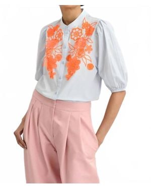 Essentiel Antwerp Appliqué Flowers Shirt With Mandarin Collar - Pink