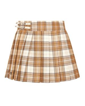 Philipp Plein Checked Pleated Mini Skirt Flame - Natural