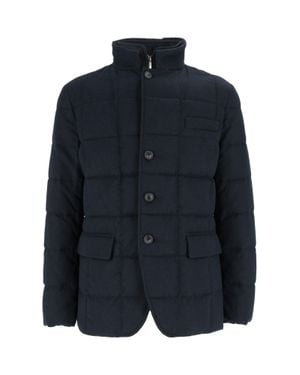Fay Double-Breasted Quilted Down Jacket - Blue
