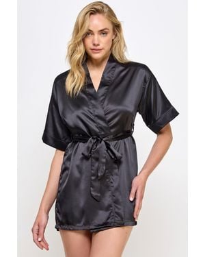 TRUEDAMES Elegant Short Satin Lounge Robe - Black