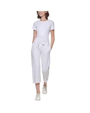 Calvin Klein Cropped Pants Optic Heather Drawstring-Waist Fts713 - White