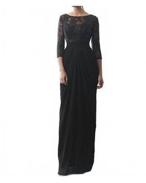 Christina Wu Illusion Bateau Pleated Sheath Dress - Black