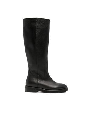 ADRIANNA FERETTI Textured Side Zipper Leather Boots - Black