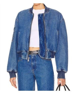 SPRWMN Cropped Denim Bomber Jacket - Blue