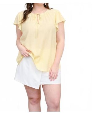 Mine Ladder Lace Trim Ruffle Sleeve Top - White