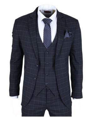 TruClothing Im3 Checked Tailored Fit Suit - Blue