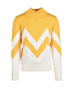Kangra Mock Neck Knit Sweater With Bold Zigzag Pattern - White