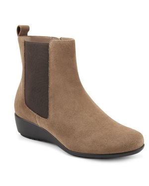 Aerosoles Alisa Chelsea Size 7B Light Tan Suede Wedge Ankle Boots Khd323 - Brown