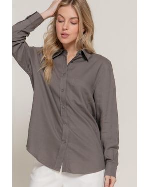 TRUEDAMES Long Sleeve Linen Blend Shirt - Gray