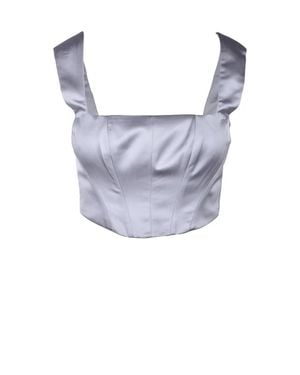 alma sanchez Square-Neck Polyester-Blend Tank Top - Blue