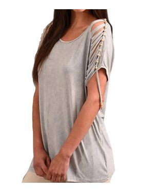 Angel Stone Wash Cut Out Beaded Top - Brown