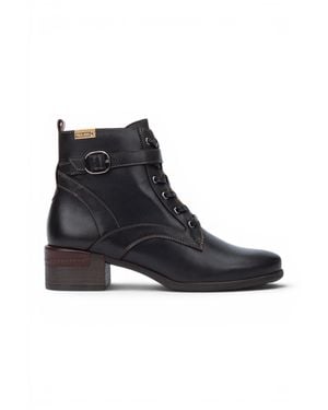 Pikolinos Leather Lace-Up Mid-Heel Ankle Boots - Black