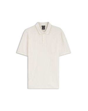 BOSS Striped Cotton Polo Shirt With Tipping - White