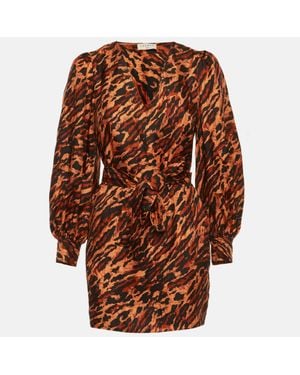 Sandro Leopard Print Silk Mini Dress - Brown