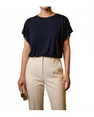 Umgee Bamboo Fabric Bubble Sleeve Knit Top - Blue