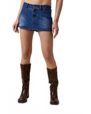 Sky To Moon Harpo Low Rise Denim Skort - Blue