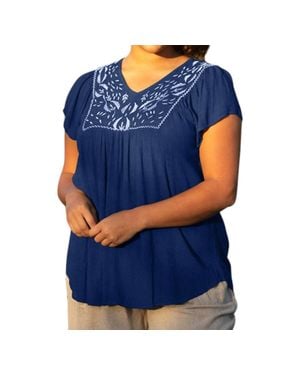 On The Plus Side Karla Embroidered Blouse - Blue