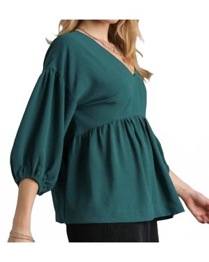 Umgee V-Neck Babydoll Top - Green