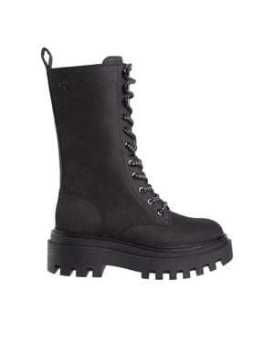 Calvin Klein Flatform Lace-Up Smooth Leather Ankle Boots - Black
