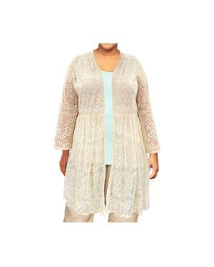 On The Plus Side Long Sleeve Mesh Lace Betty Duster - Natural