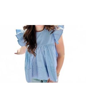 SOFIA The Label Leah Ruffle Sleeve Top - Blue