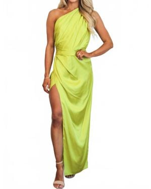 Luxxel Carson One Shoulder Satin Maxi Dress - Green