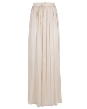 Nissa Cream Drawstring Waist Soft Wide-Leg Polyester Chiffon Pants - White