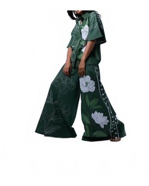 VERANDAH Floral Bell Sleeve Shirt - Green