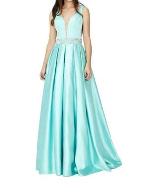 Angela & Alison V-Cut Prom Dress - Blue