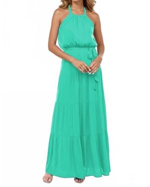 Naked Zebra Maxi Halter Tiered Dress - Green
