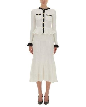 Self-Portrait Perforated Knit Midi Dress - White