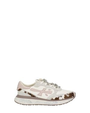 Premiata Lauryn 8456K Crystal-Embellished Suede Leather Sneakers - White