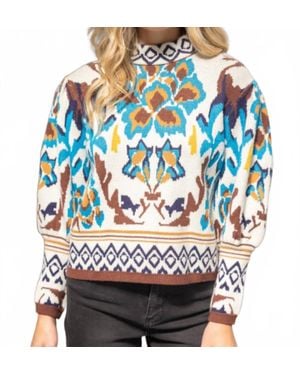 Voya Vivid Print Smocked Sweater - Blue