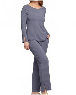 Fleur't Ribbed Long Sleeve Pajama Set - Purple