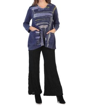Jess & Jane Linear Mineral Washed Patch Pocket Cotton Tunic - Blue
