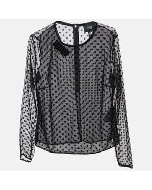 Roberto Cavalli Flock Dotted Tulle Sheer Blouse - Black