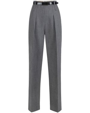 Elisabetta Franchi Tailored High-Waisted Pants With Pleats And Textured Fabric - Gray