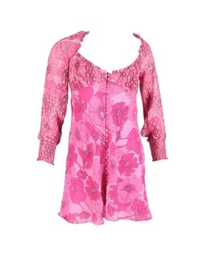 RIXO London Fara Floral Print Mini Long Sleeve Dress - Pink