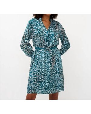 EsQualo Long Sleeve Printed Dress - Blue
