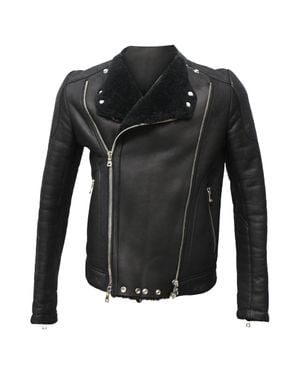 Balmain Shear-Lined Biker Jacket - Black
