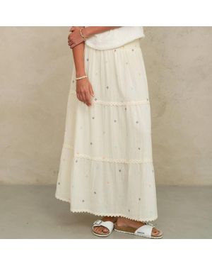 M.A.B.E Lucca Embroidered Maxi Skirt - Natural