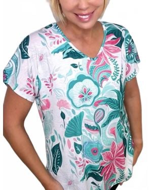 Ethyl Madrid Tropical Flower Tunic Tee Top - Blue