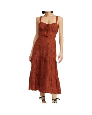 JACQUIE THE LABEL Take Her Everywhere Eyelet Corset Midid Dress - Red